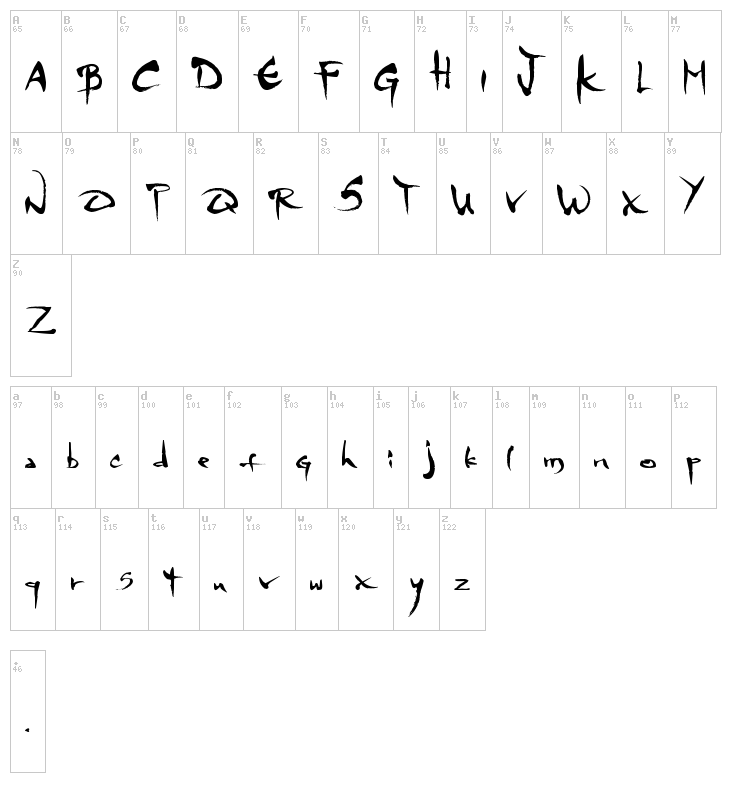 MGS 4 Brush font map